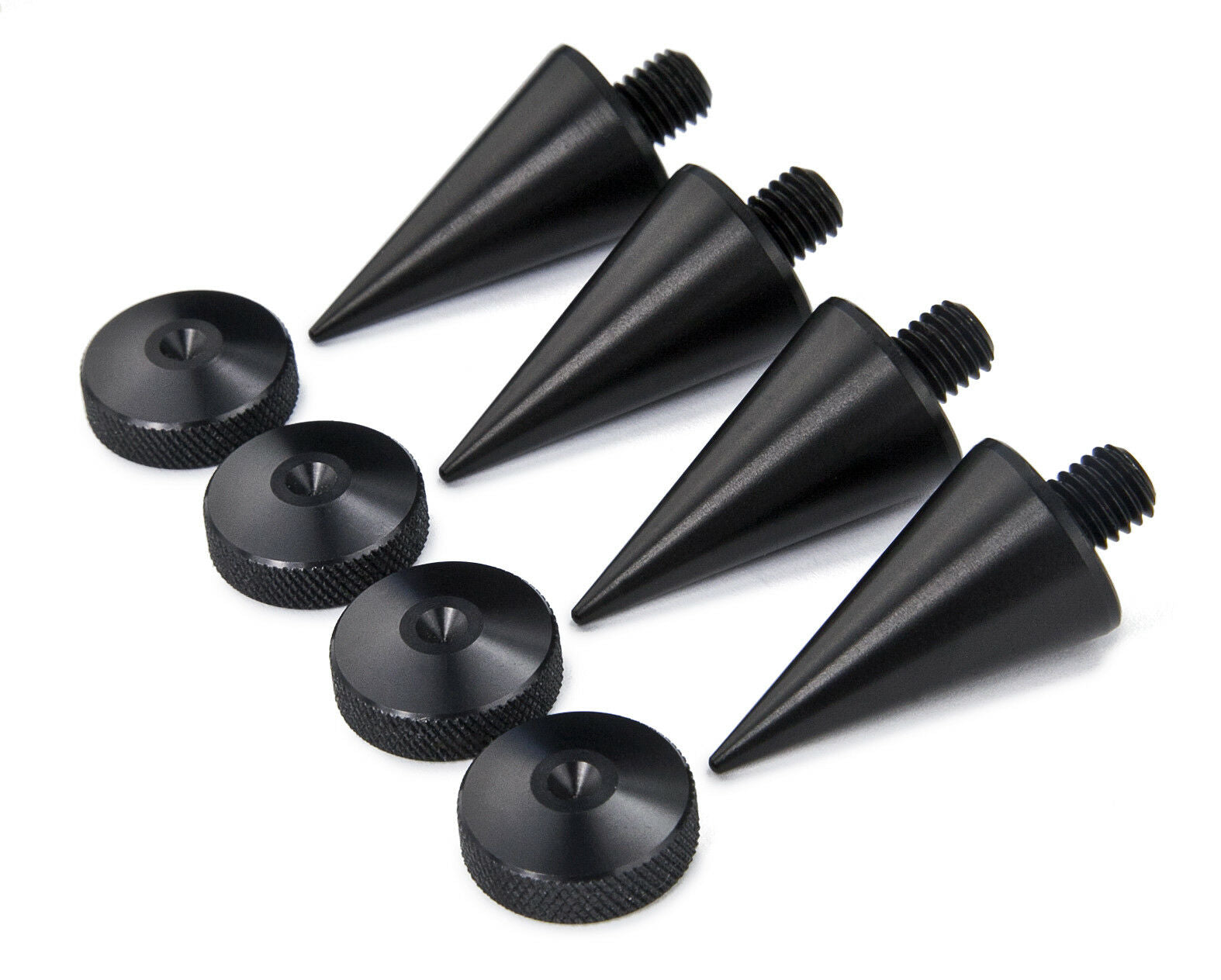 BIG Black Aluminium Speaker Spikes M8 L37mm + Pads Knurled- Set of 4